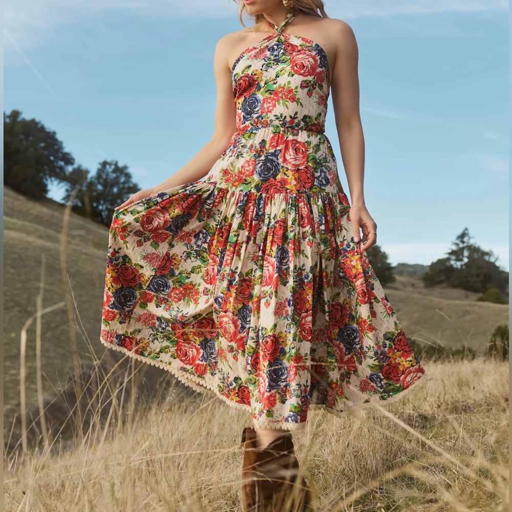 Eddy Krystal Midi Dress - Dove White/Multicolor Blooming Floral Size XXS